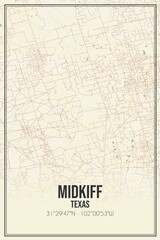 Retro US city map of Midkiff, Texas. Vintage street map.
