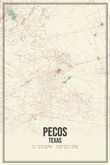 Retro US city map of Pecos, Texas. Vintage street map.