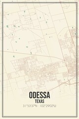 Retro US city map of Odessa, Texas. Vintage street map.