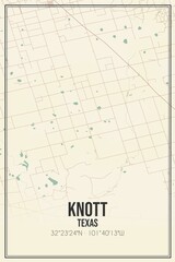 Retro US city map of Knott, Texas. Vintage street map.
