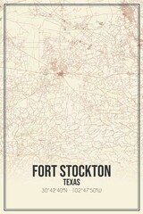 Retro US city map of Fort Stockton, Texas. Vintage street map.