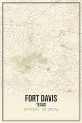 Retro US city map of Fort Davis, Texas. Vintage street map.