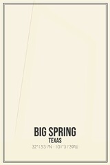 Retro US city map of Big Spring, Texas. Vintage street map.
