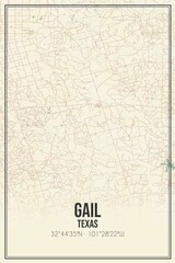 Retro US city map of Gail, Texas. Vintage street map.