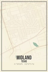 Retro US city map of Midland, Texas. Vintage street map.