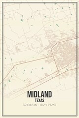 Retro US city map of Midland, Texas. Vintage street map.