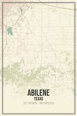 Retro US city map of Abilene, Texas. Vintage street map.