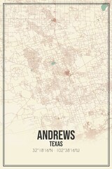 Retro US city map of Andrews, Texas. Vintage street map.