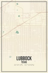 Obraz premium Retro US city map of Lubbock, Texas. Vintage street map.