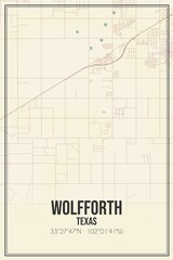 Retro US city map of Wolfforth, Texas. Vintage street map.
