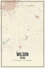 Retro US city map of Wilson, Texas. Vintage street map.