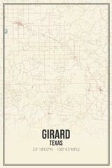 Retro US city map of Girard, Texas. Vintage street map.