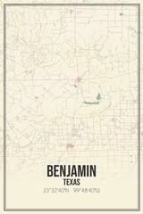 Retro US city map of Benjamin, Texas. Vintage street map.