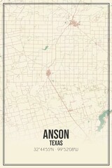 Retro US city map of Anson, Texas. Vintage street map.