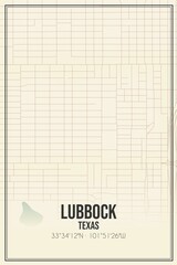 Retro US city map of Lubbock, Texas. Vintage street map.