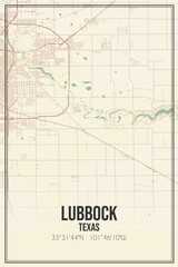Retro US city map of Lubbock, Texas. Vintage street map.