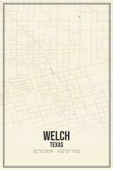 Retro US city map of Welch, Texas. Vintage street map.