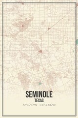 Retro US city map of Seminole, Texas. Vintage street map.