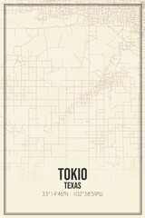 Retro US city map of Tokio, Texas. Vintage street map.