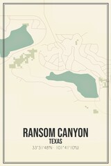 Retro US city map of Ransom Canyon, Texas. Vintage street map.