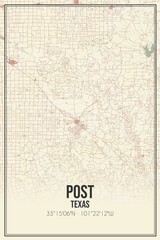 Retro US city map of Post, Texas. Vintage street map.