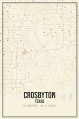 Retro US city map of Crosbyton, Texas. Vintage street map.