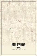 Retro US city map of Muleshoe, Texas. Vintage street map.