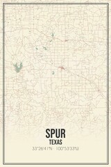 Retro US city map of Spur, Texas. Vintage street map.