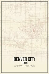 Retro US city map of Denver City, Texas. Vintage street map.