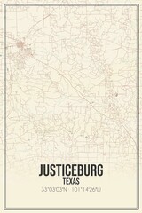 Retro US city map of Justiceburg, Texas. Vintage street map.