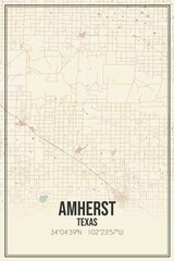 Retro US city map of Amherst, Texas. Vintage street map.