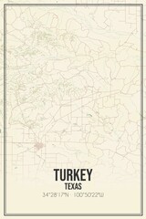Retro US city map of Turkey, Texas. Vintage street map.