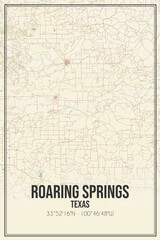 Fototapeta premium Retro US city map of Roaring Springs, Texas. Vintage street map.