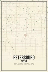 Retro US city map of Petersburg, Texas. Vintage street map.