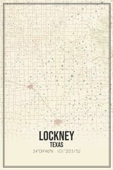 Retro US city map of Lockney, Texas. Vintage street map.