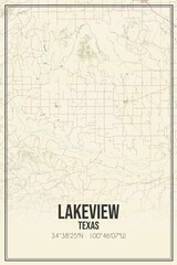 Retro US city map of Lakeview, Texas. Vintage street map.