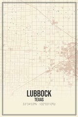 Retro US city map of Lubbock, Texas. Vintage street map.