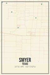 Retro US city map of Smyer, Texas. Vintage street map.