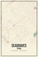 Retro US city map of Seagraves, Texas. Vintage street map.