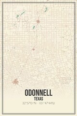 Retro US city map of Odonnell, Texas. Vintage street map.