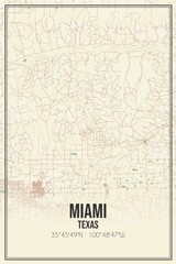 Retro US city map of Miami, Texas. Vintage street map.