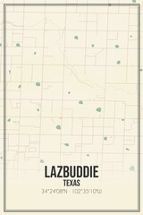 Retro US city map of Lazbuddie, Texas. Vintage street map.