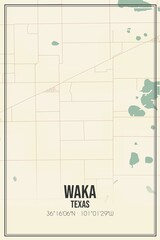 Retro US city map of Waka, Texas. Vintage street map.