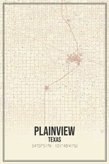 Retro US city map of Plainview, Texas. Vintage street map.