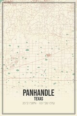 Retro US city map of Panhandle, Texas. Vintage street map.