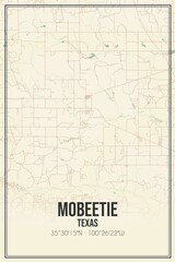 Retro US city map of Mobeetie, Texas. Vintage street map.