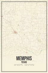 Retro US city map of Memphis, Texas. Vintage street map.