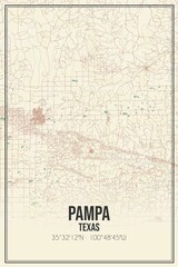 Retro US city map of Pampa, Texas. Vintage street map.