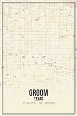 Retro US city map of Groom, Texas. Vintage street map.