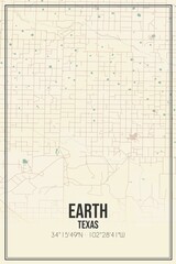 Retro US city map of Earth, Texas. Vintage street map.